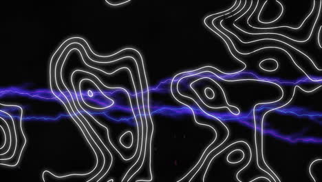 animation of white contour lines over glowing purple electric currents on black background