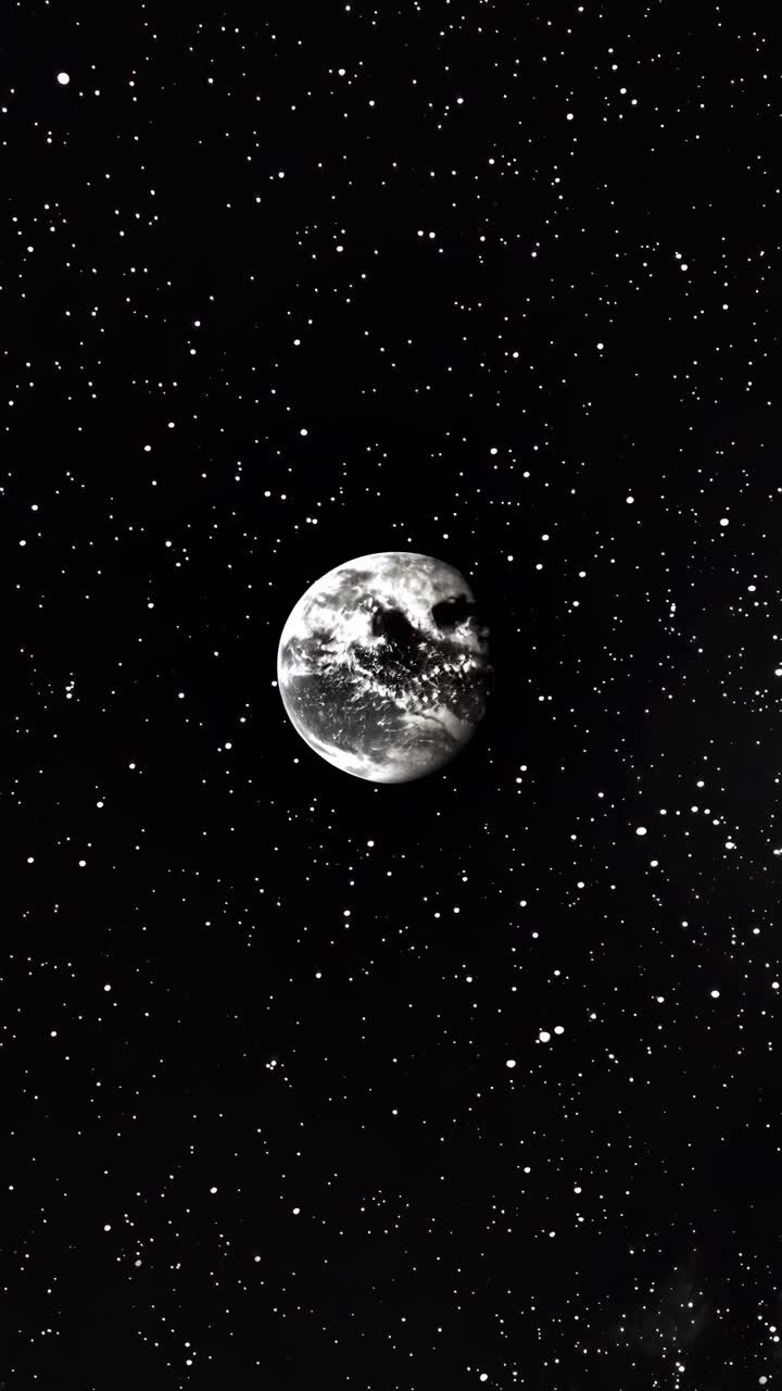 Vista aérea da Terra cercada por estrelas em um espaço vasto e escuro. A cena cósmica evoca um ar cinematográfico