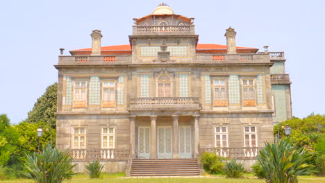 Front-Exterior-Of-Palace-Pinto-Leite-In-Porto,-Portugal