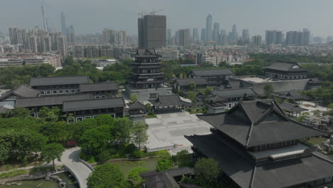 chinese heritage constructions. background city on the horizon