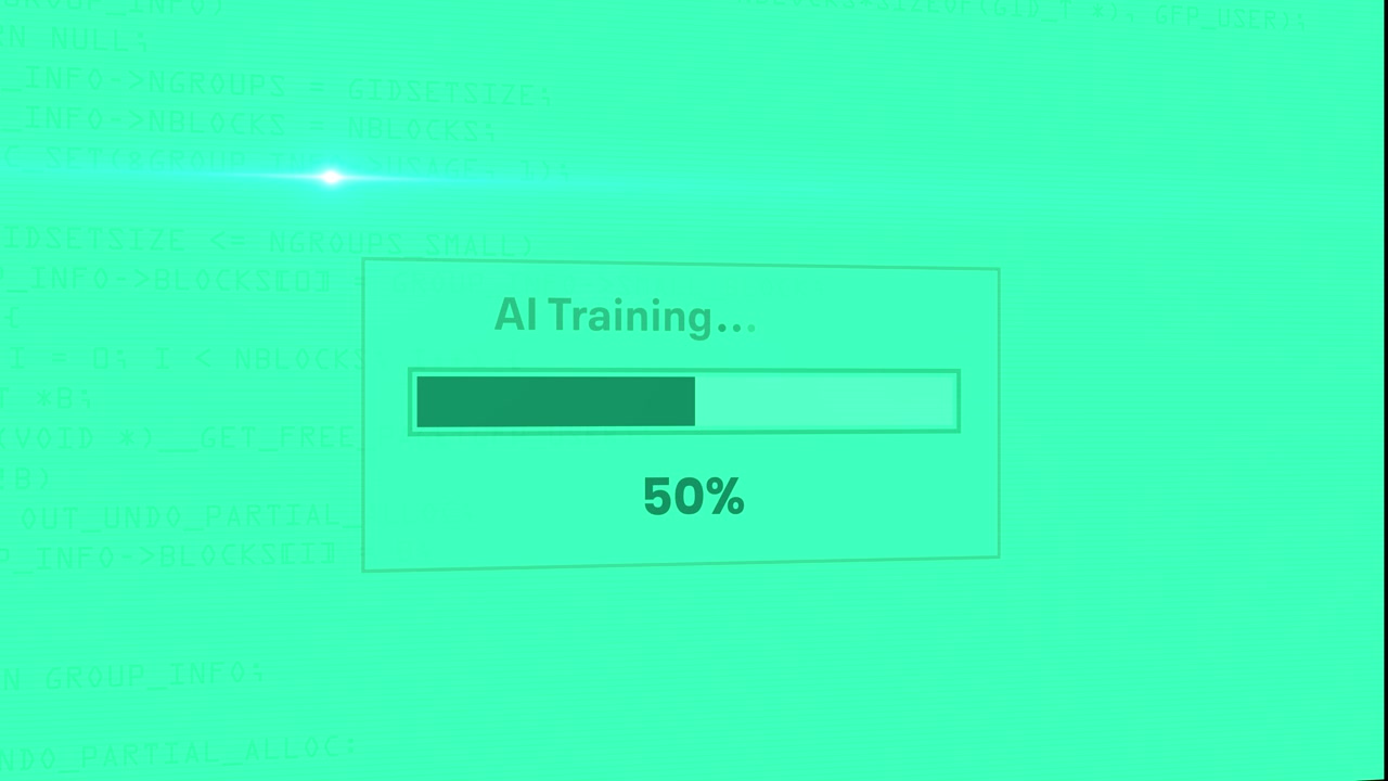 AI training machine learning model with percentage loading box animation