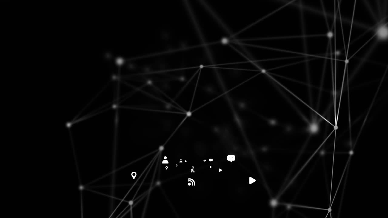 iconas de red de comunicaciones en fondo negro