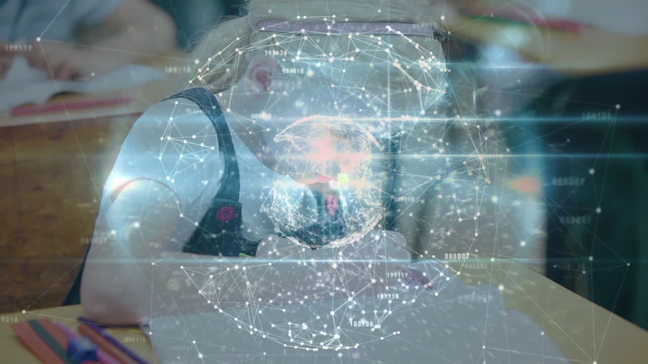 анимация глобуса сети соединений над письмом школьницы