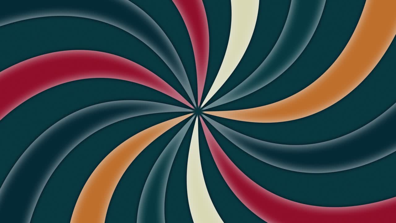 어두운 인디고색 곡선과 빨간색 방사선이 추상적인 배경에서 회전합니다.