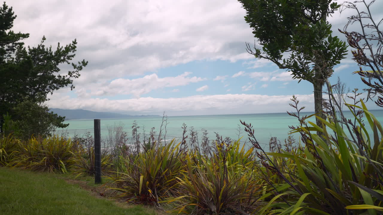 motionlapse de la bahía de tasmania desde un jardín, en la isla sur de nueva zelanda en un día soleado