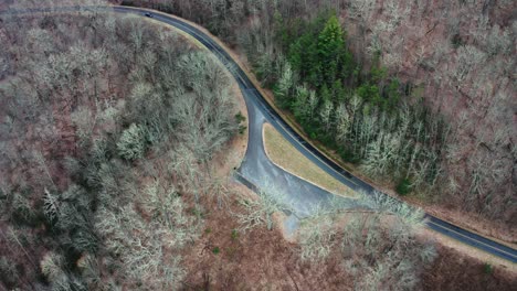 Auto-Fährt-Durch-Den-Wald-Und-Parkt-Am-Hangparkplatz