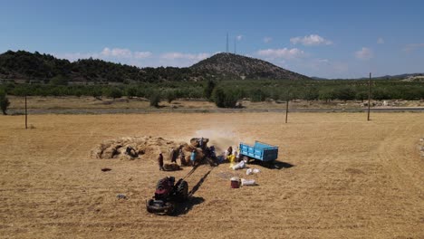 Farmers-Harvesting-Wheat-Drone-View