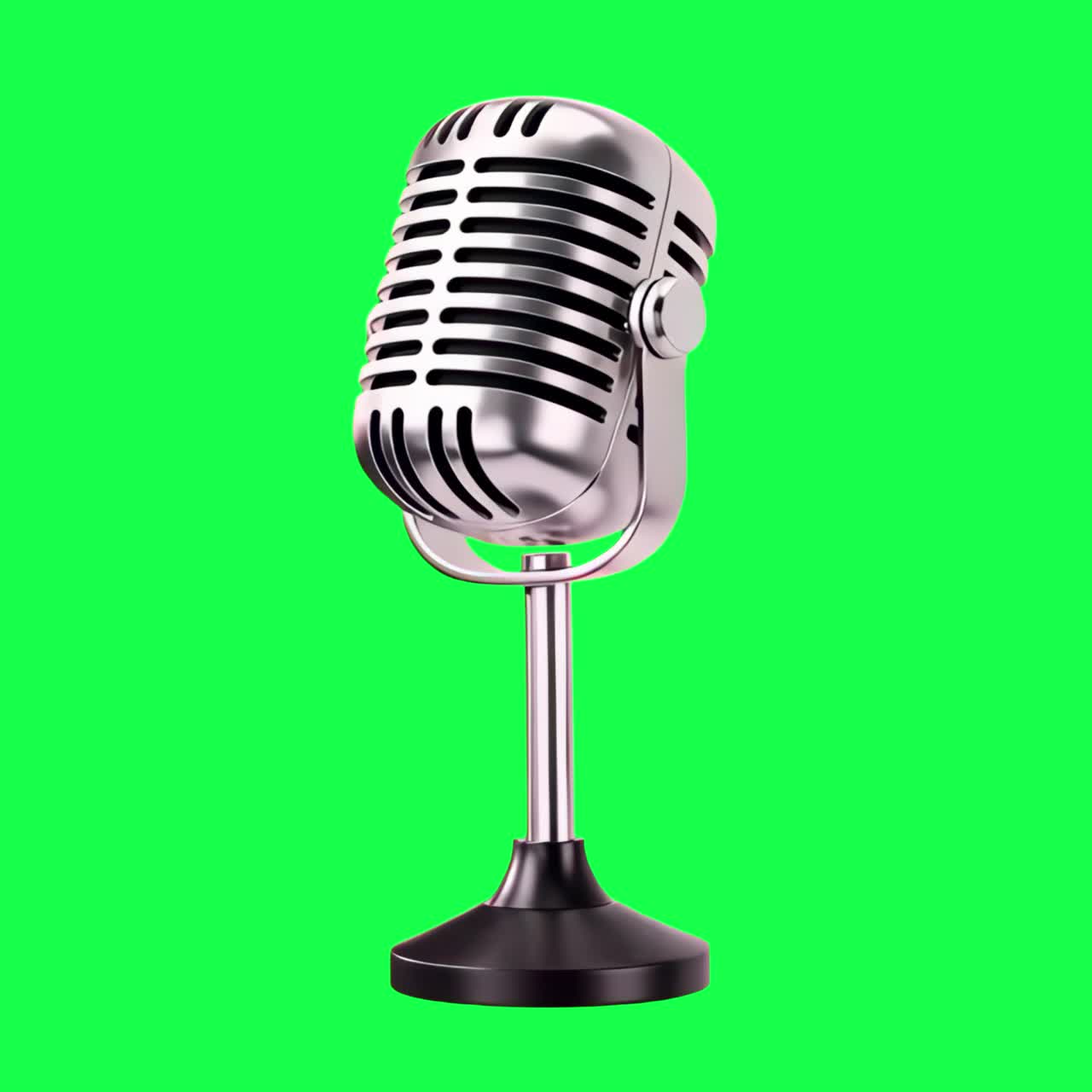 Vintage microphone animation, transparent 4K video, green screen