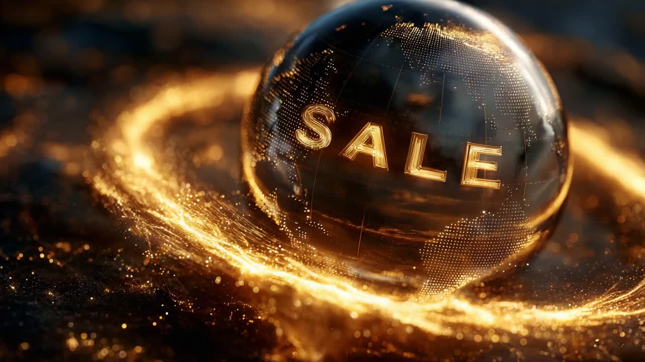 A stunning visual depiction of a glowing globe surrounded by a luminous aura, prominently featuring the word 'SALE', symbolizing global commerce and promotional deals in a dynamic digital age