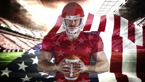 digital animation of proud american rugby player standing with the ball in stadium 4k