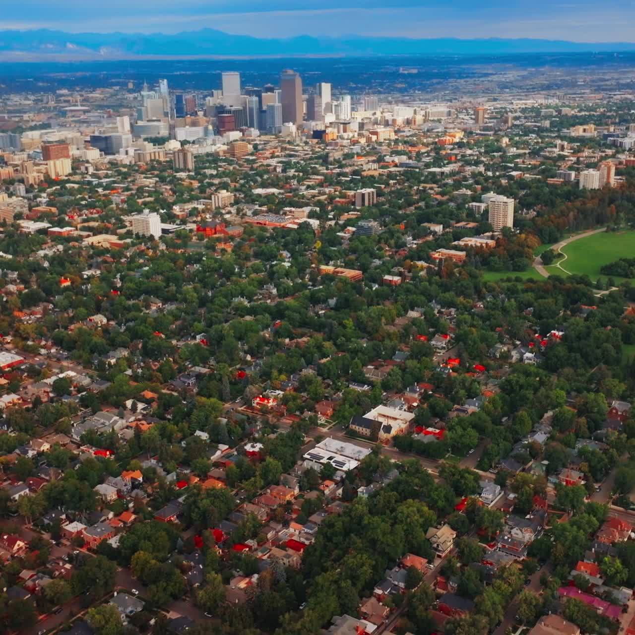 American Colorado state panorama city. Aerial view of urban Denver cityscapes