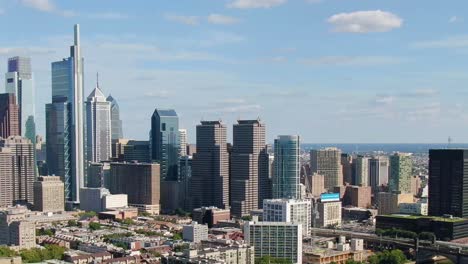 philadelphia skyline, downtown cityscape, business center towers on a sunny day