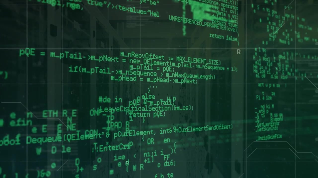 Animation of data processing over grid network against computer server room