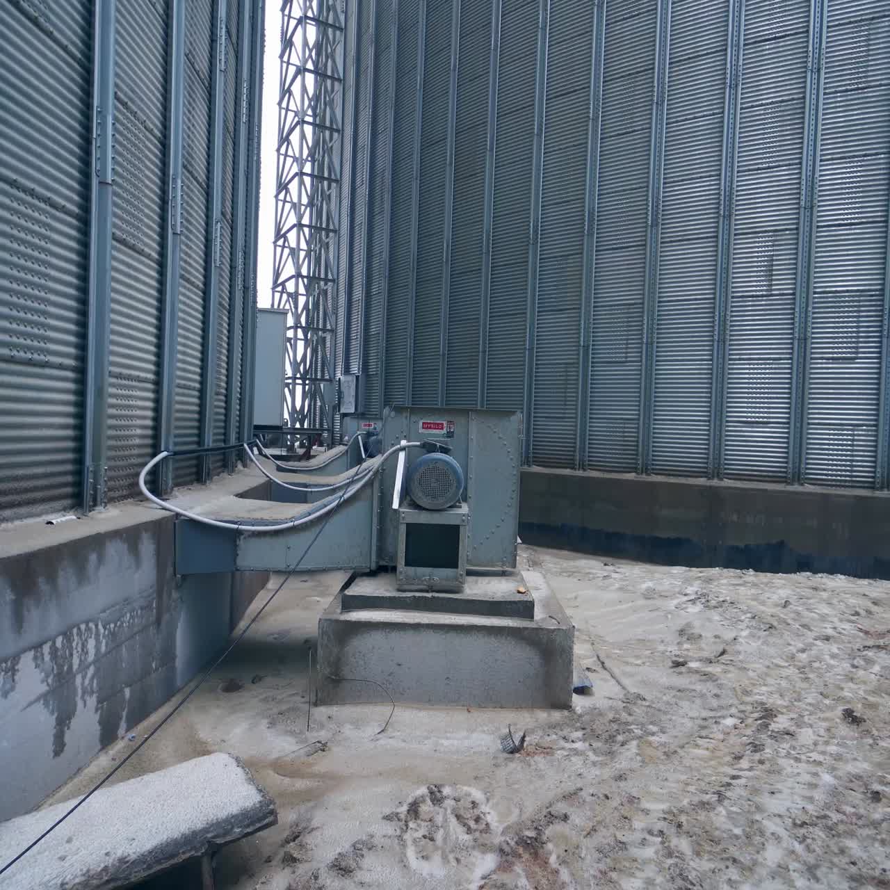 Generators for grain processing. Generator near large storage for grain