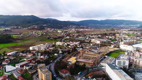 top view of city with modern buildings and construction