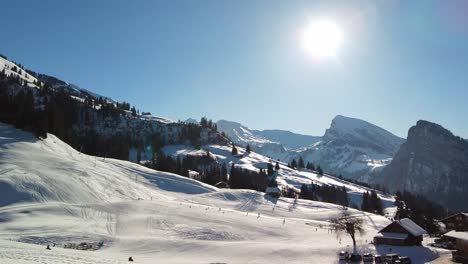 Ski-and-sledge-slopes-in-the-Swiss-Alps-on-a-sunny-day