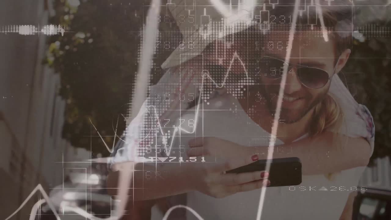 animación del procesamiento de datos sobre la pareja caucásica