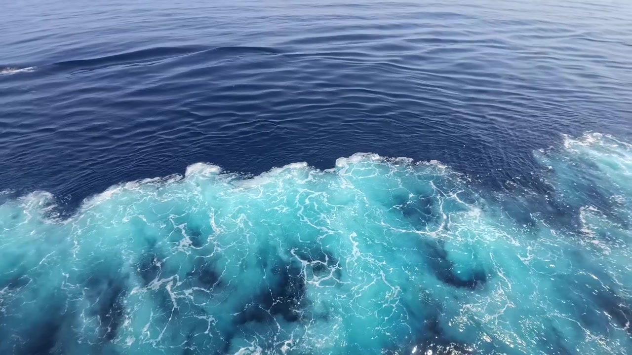 紺碧の海に泡立つターコイズの航跡