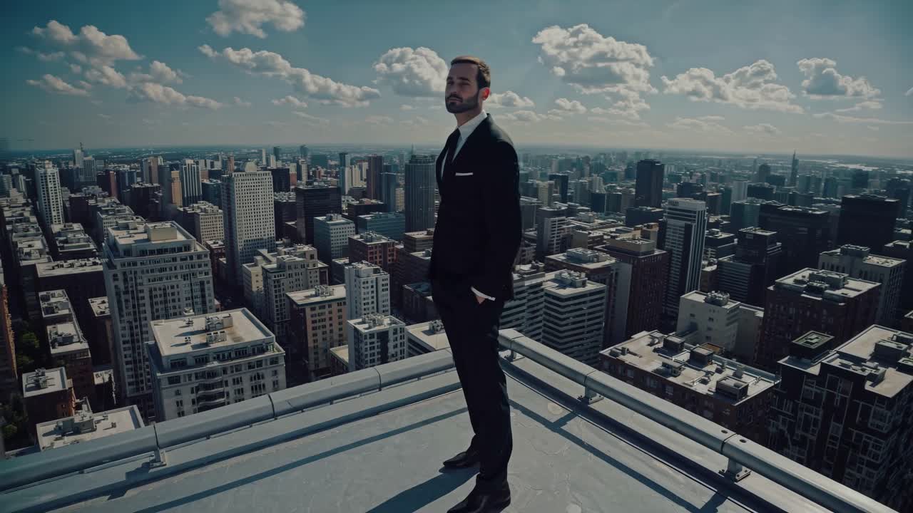 Businessman on Rooftop City View