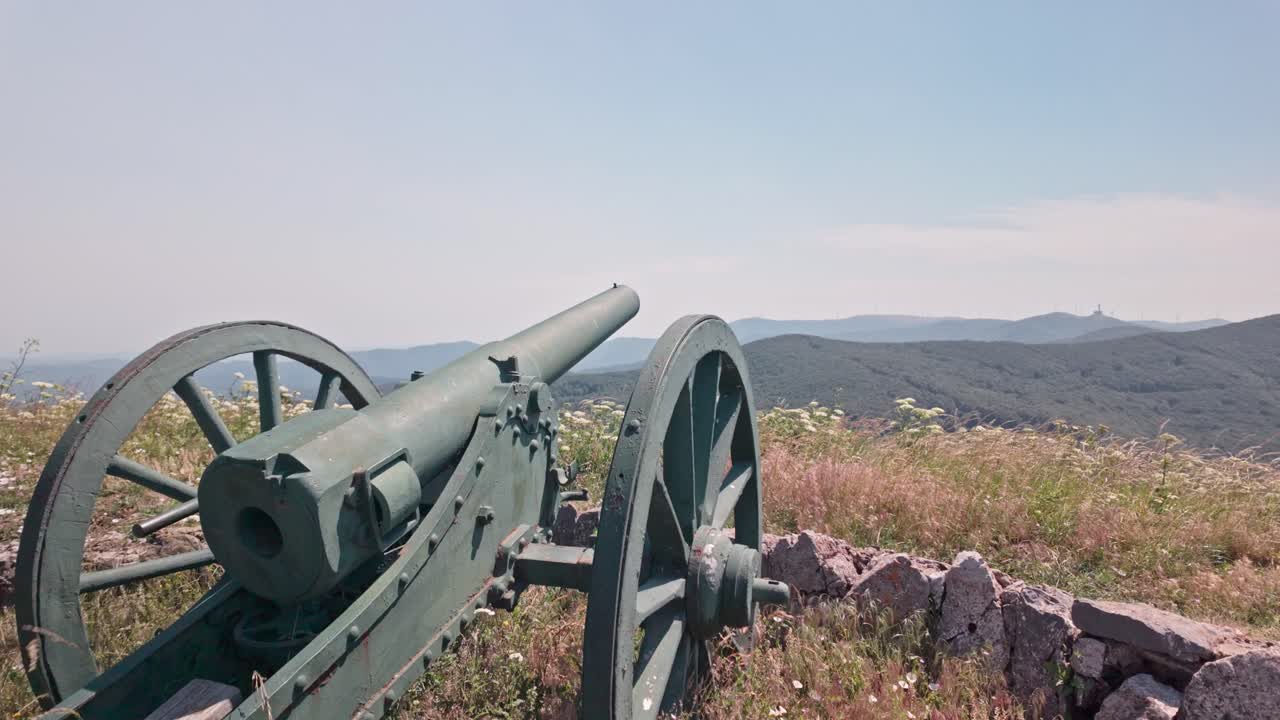 Historic Cannon on a Mountain Overlooking a Valley