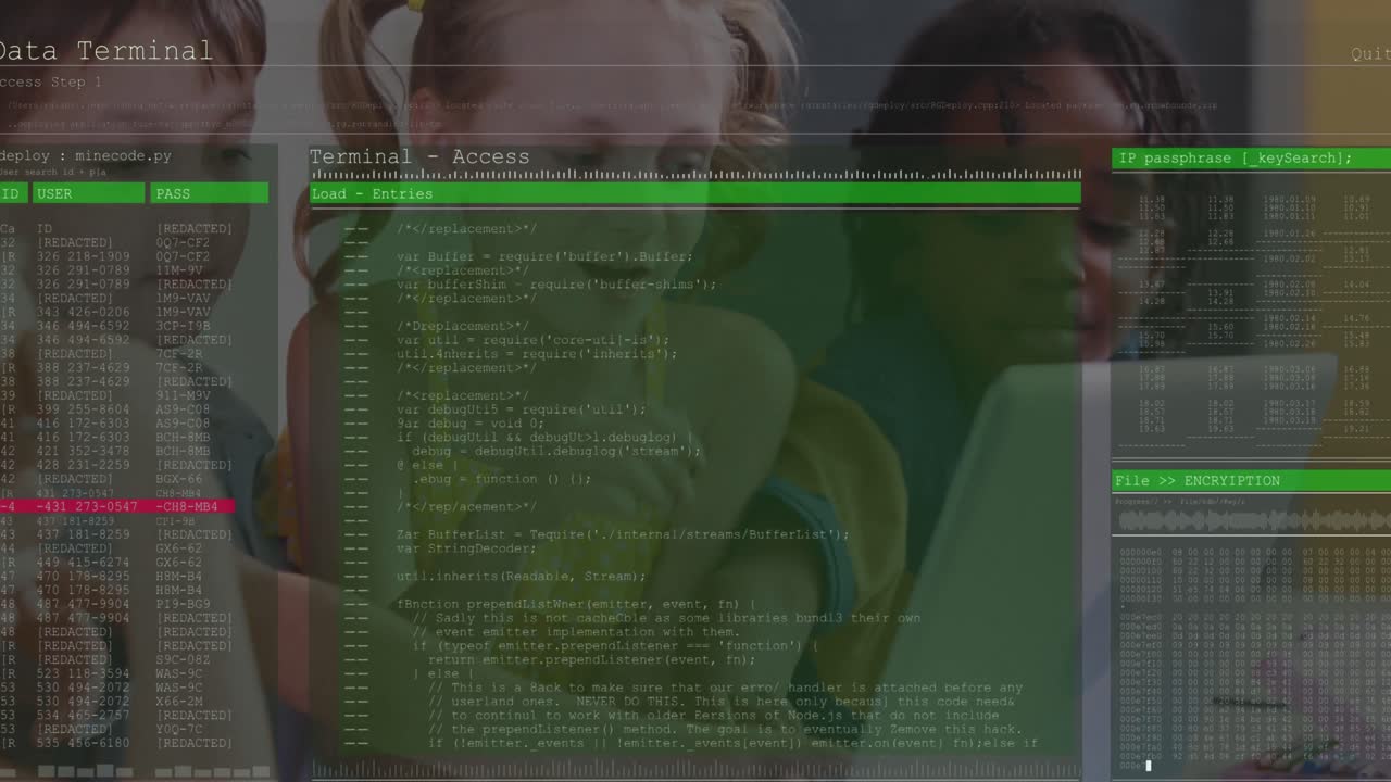 animación del procesamiento de datos en diversos escolares que usan computadoras portátiles