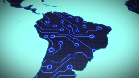 circuit board south america on blue background