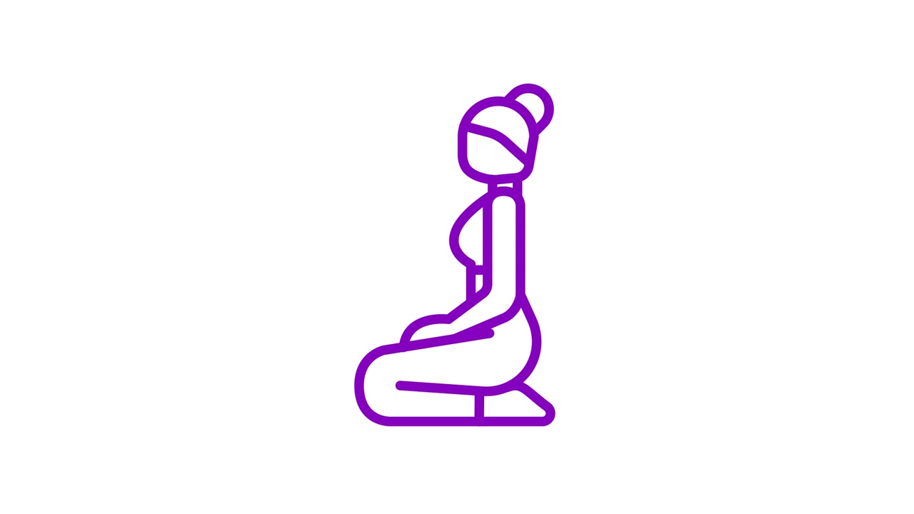 Purple Line Drawing Animation of Woman in Kneeling Pose