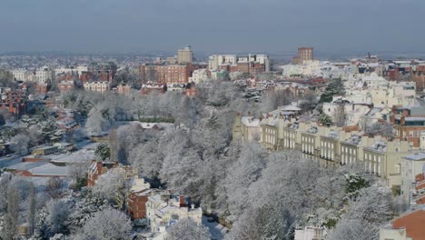 aerial cinematic drone shot of houses in nottingham uk during the winter months