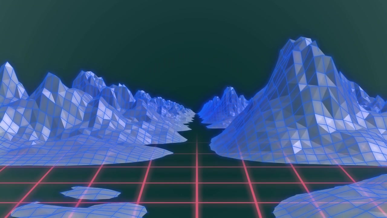 Animation of digital mountains over black background
