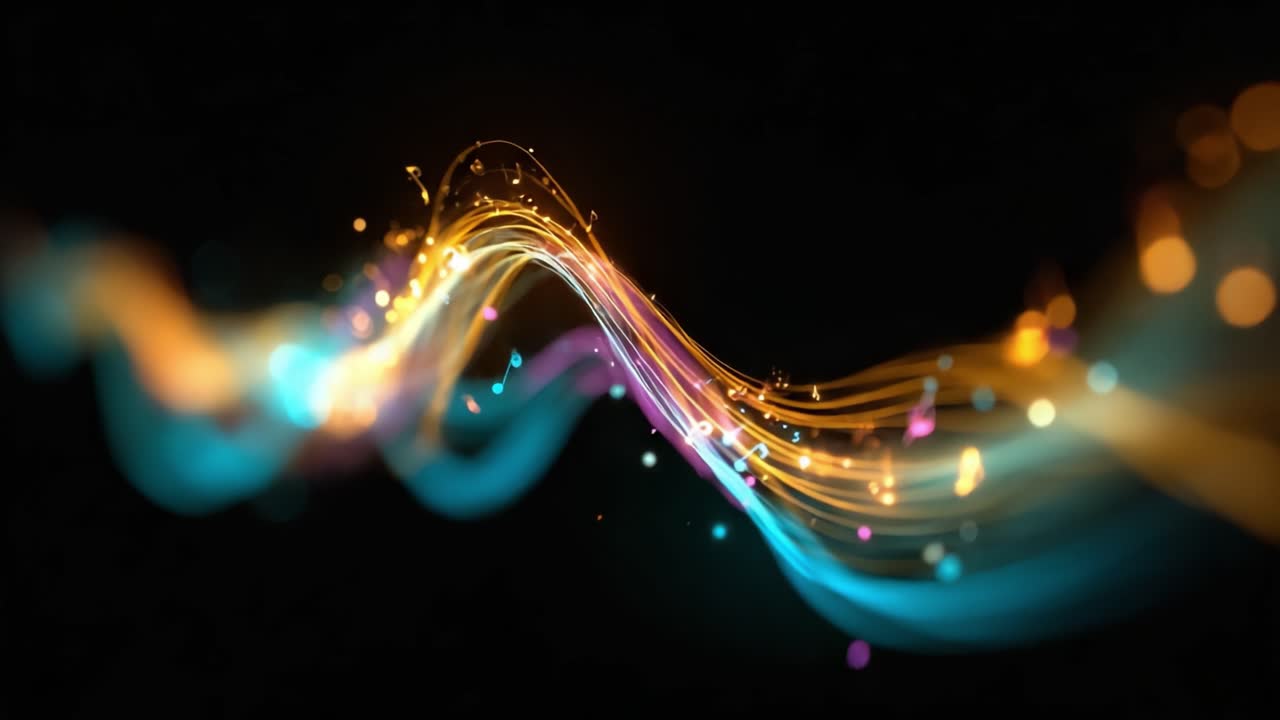 Flowing Waves of Colorful Music Notes: A Stunning Visual Representation of Rhythm and Harmony Captured in Dynamic Light Trails