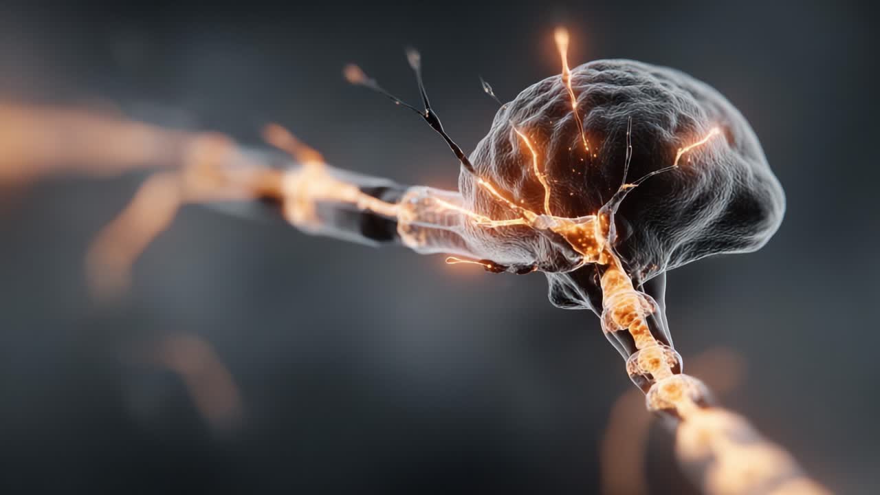 Captivating Neural Connection: A Stunning Visualization of a Neuron Firing with Electric Impulses, Showcasing the Intricate Beauty of Human Brain Activity
