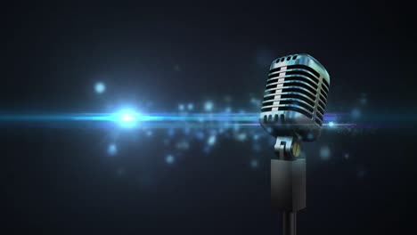 Microphone-against-spot-of-light-moving-against-black-background