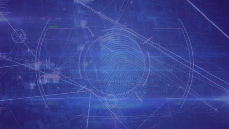 animation of scope scanning over fingerprint scanner against network of connections