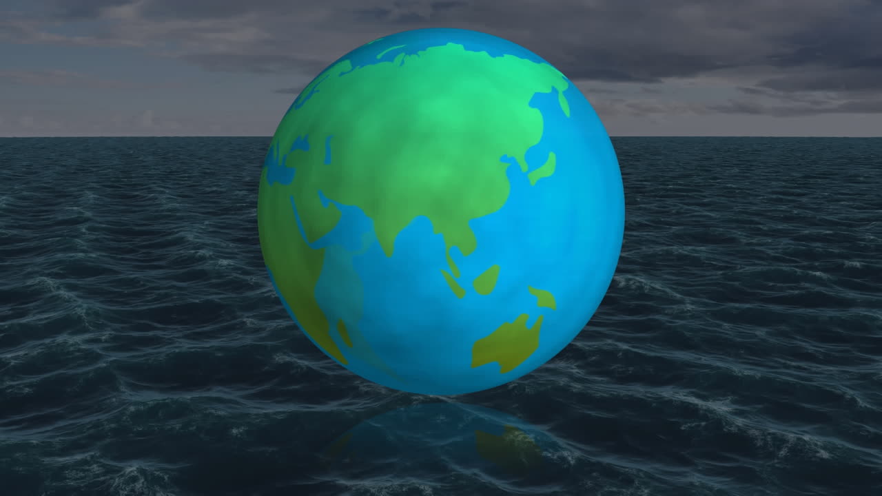animación del planeta tierra sobre las olas del mar
