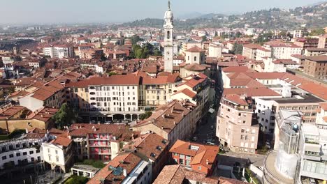 city of bergamo rooftops on sunny day, view from above