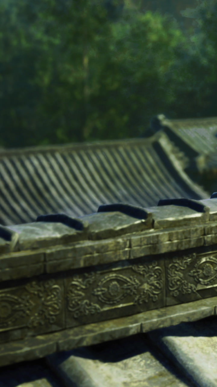 Ancient buildings with unique roofs situated in a historical location