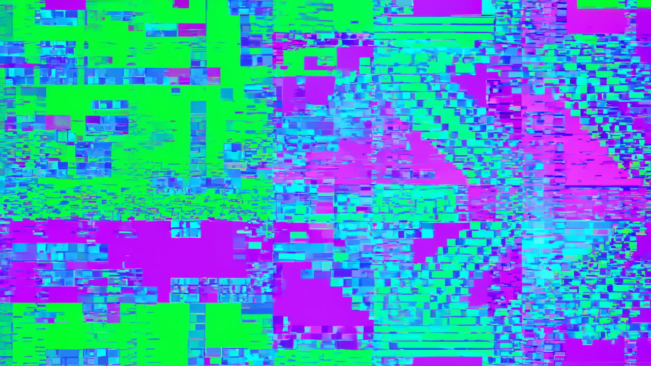 Effetto glitch digitale dinamico con distorsione di pixel colorati