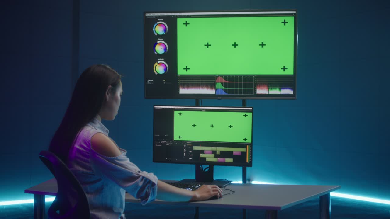 editor de video en el trabajo en la sala de edición