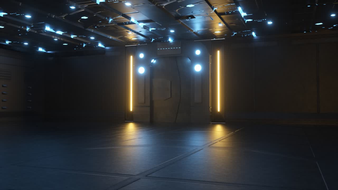 미래의 sf 인테리어 복도