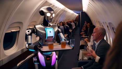 robot waiter serving drinks on an airplane