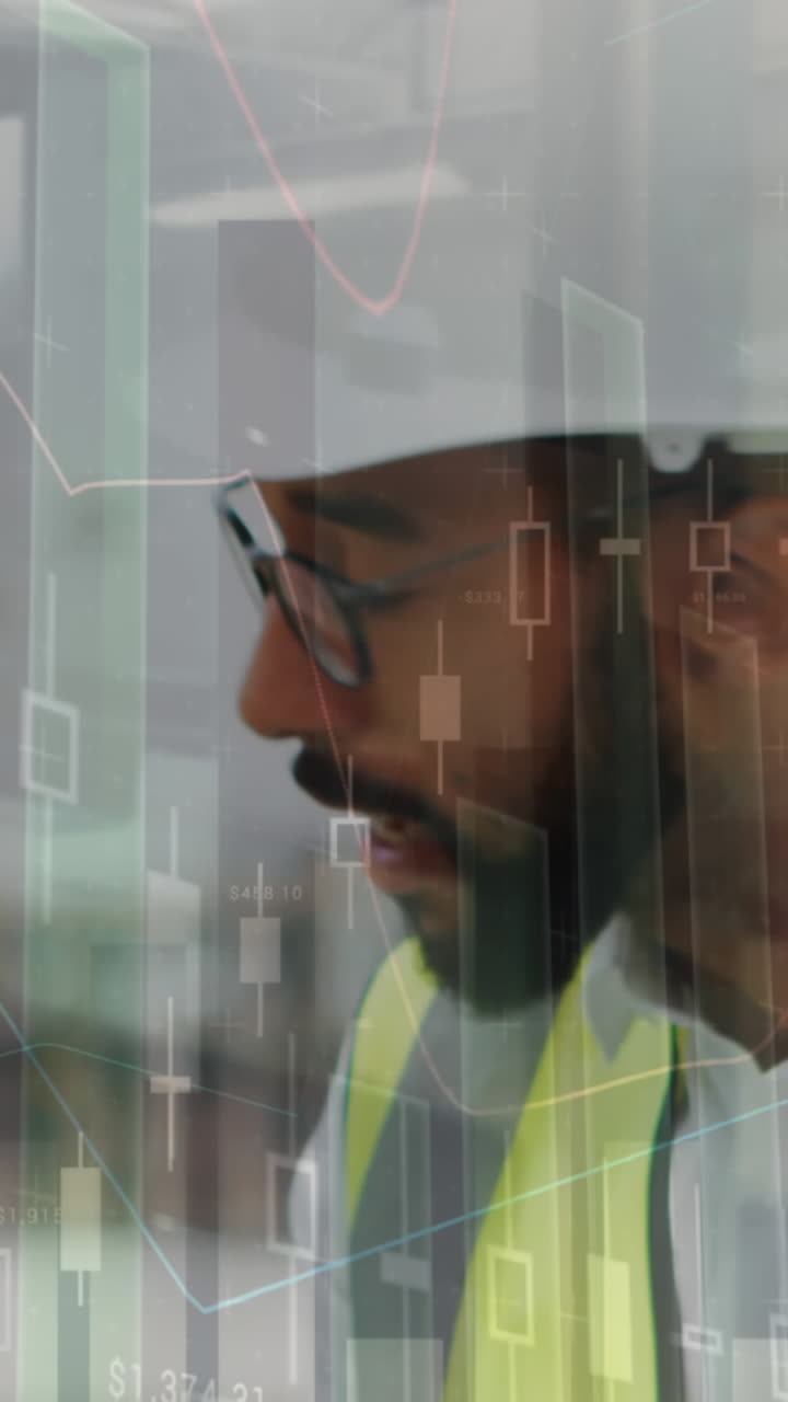 animación del procesamiento de estadísticas sobre arquitectas que mantienen planes en el sitio de construcción