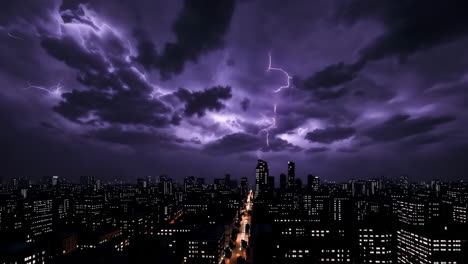 dramatic lightning strike over a city at night