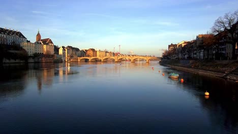 an enchanting aerial view over the rhine river at sunrise