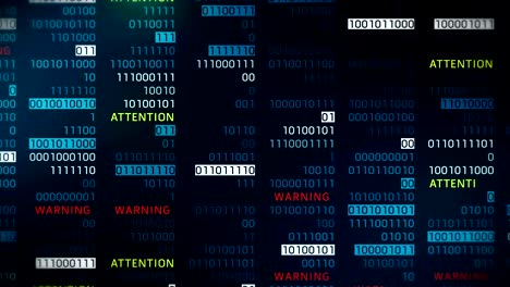 warning and attention message with binary numbers. web online with digital technology loop animation. computer network problem error concept.