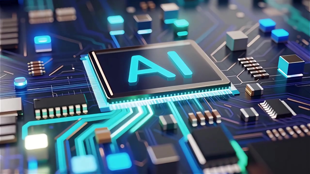 Futuristic AI Chip Motherboard Technology Background 4K