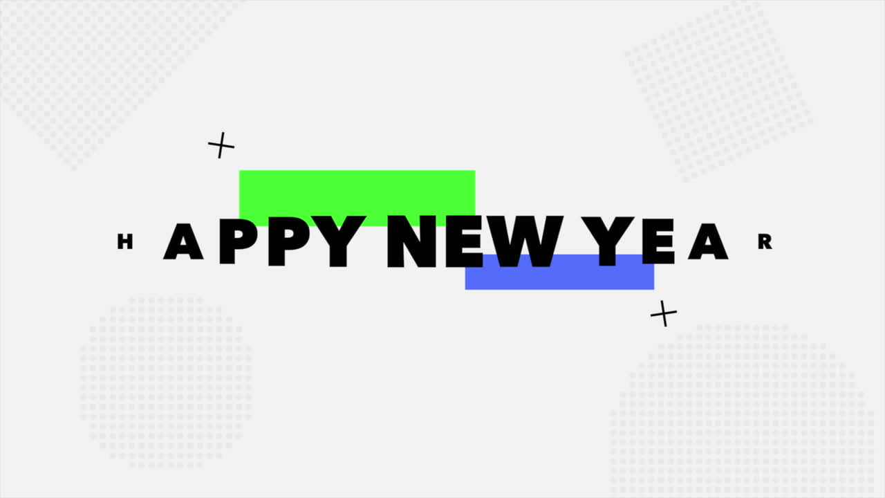 Testo moderno di Buon Anno Nuovo con motivo geometrico su sfumatura bianca