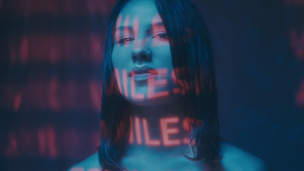 Neon Portrait with Projected Text
