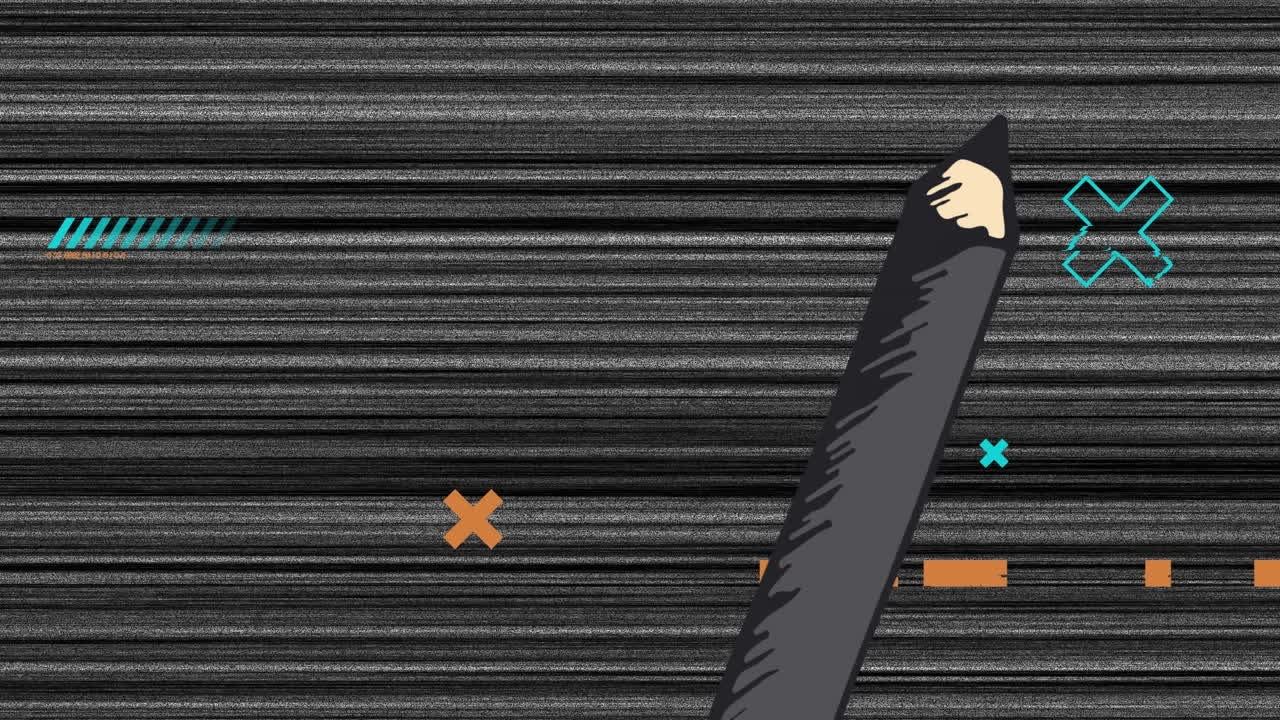 검은색 펜의 애니메이션과 검은색 화면에 간섭 라인을 통해 데이터 처리가