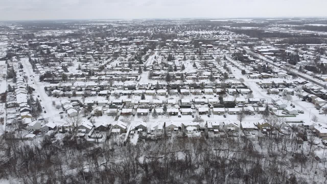 Canada suburban community neighbourhood houses in Saint-Constant Quebec, aerial drone