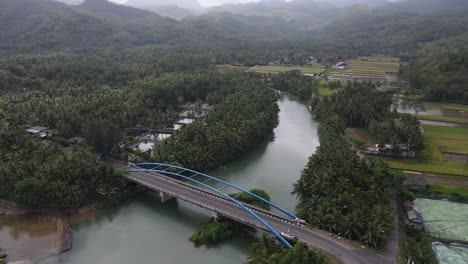 aerial view of the soge blue bridge, which is one of the tourist icons of pacitan city, east java, indonesia